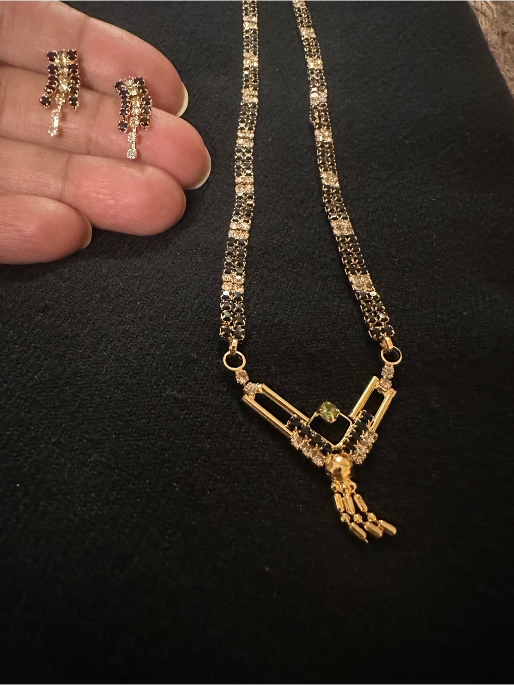 Gold-Tone Gemstone V Pendant Necklace & Drop Earrings - Women Jewelry